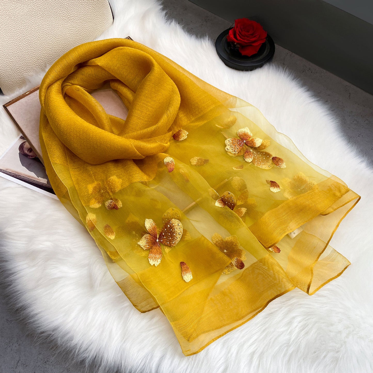 Organza Embroidery Hijab III - Mustard