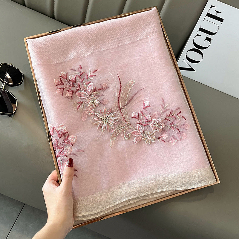 Organza Embroidery Hijab V - Blush