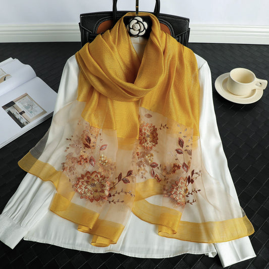 Organza Embroidery Hijab II - Mustard