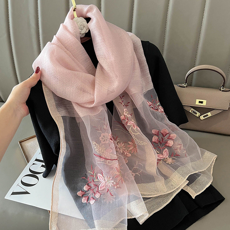 Organza Embroidery Hijab V - Blush