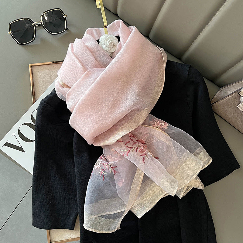 Organza Embroidery Hijab V - Blush
