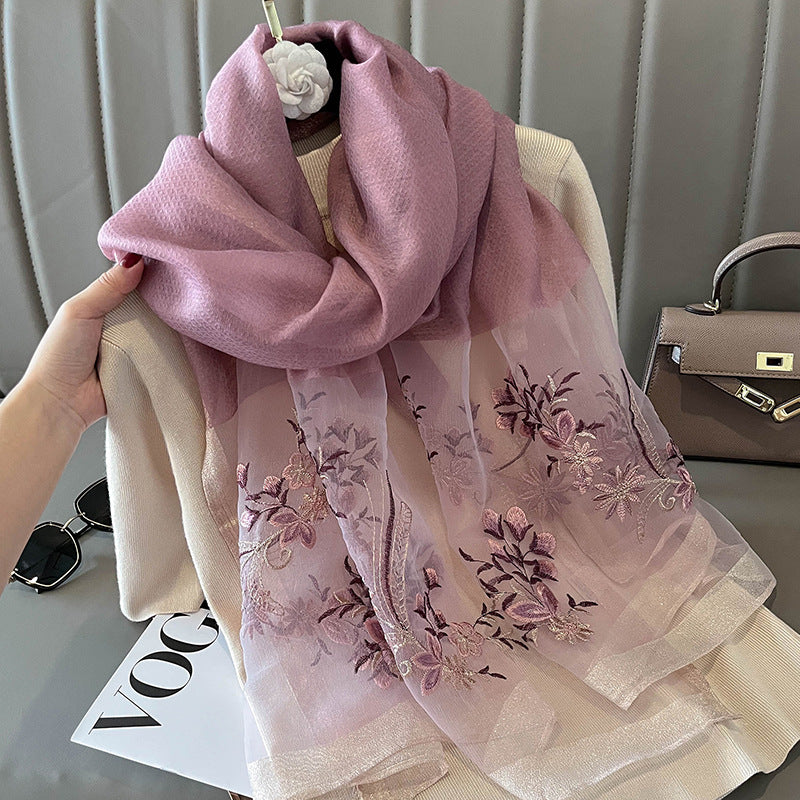 Organza Embroidery Hijab IV - Mauve