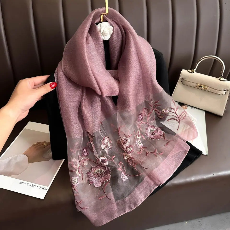 Organza Embroidery Hijab III - Mauve