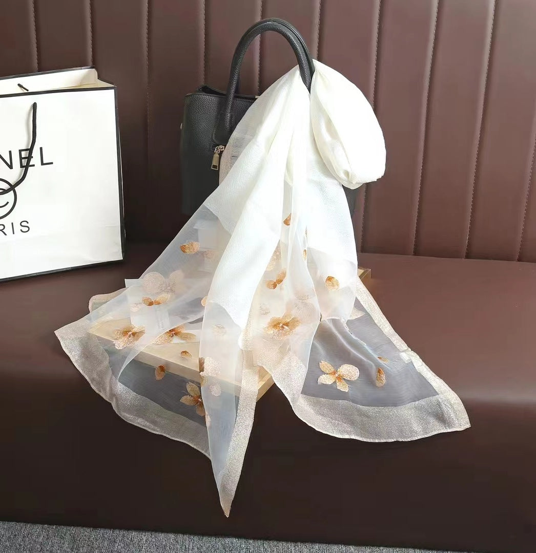 Organza Embroidery Hijab IV - Cream