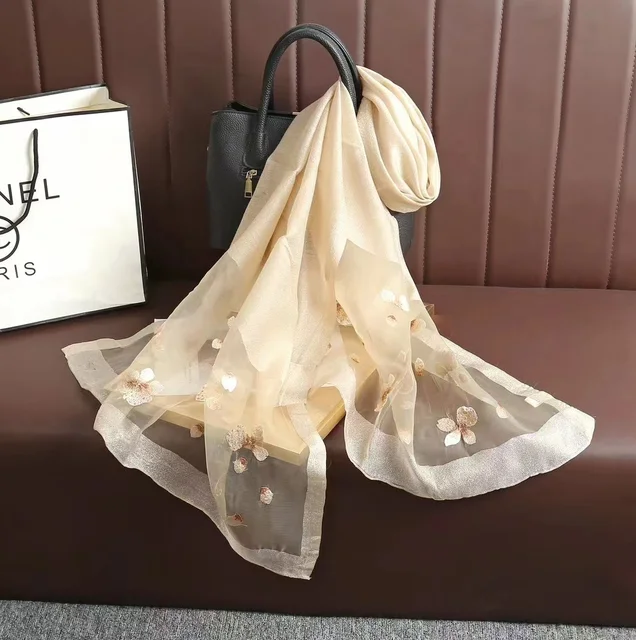 Organza Embroidery Hijab II - Beige