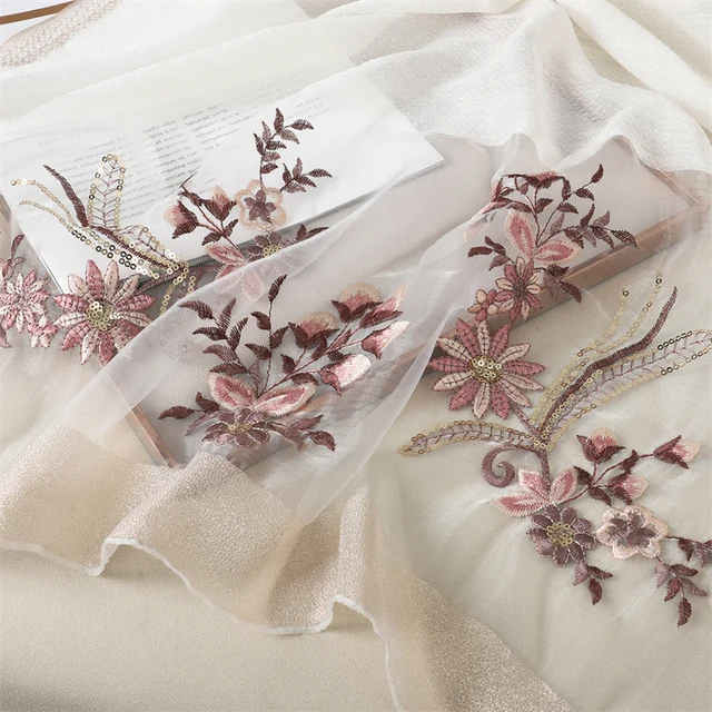 Organza Embroidery Hijab V - Cream