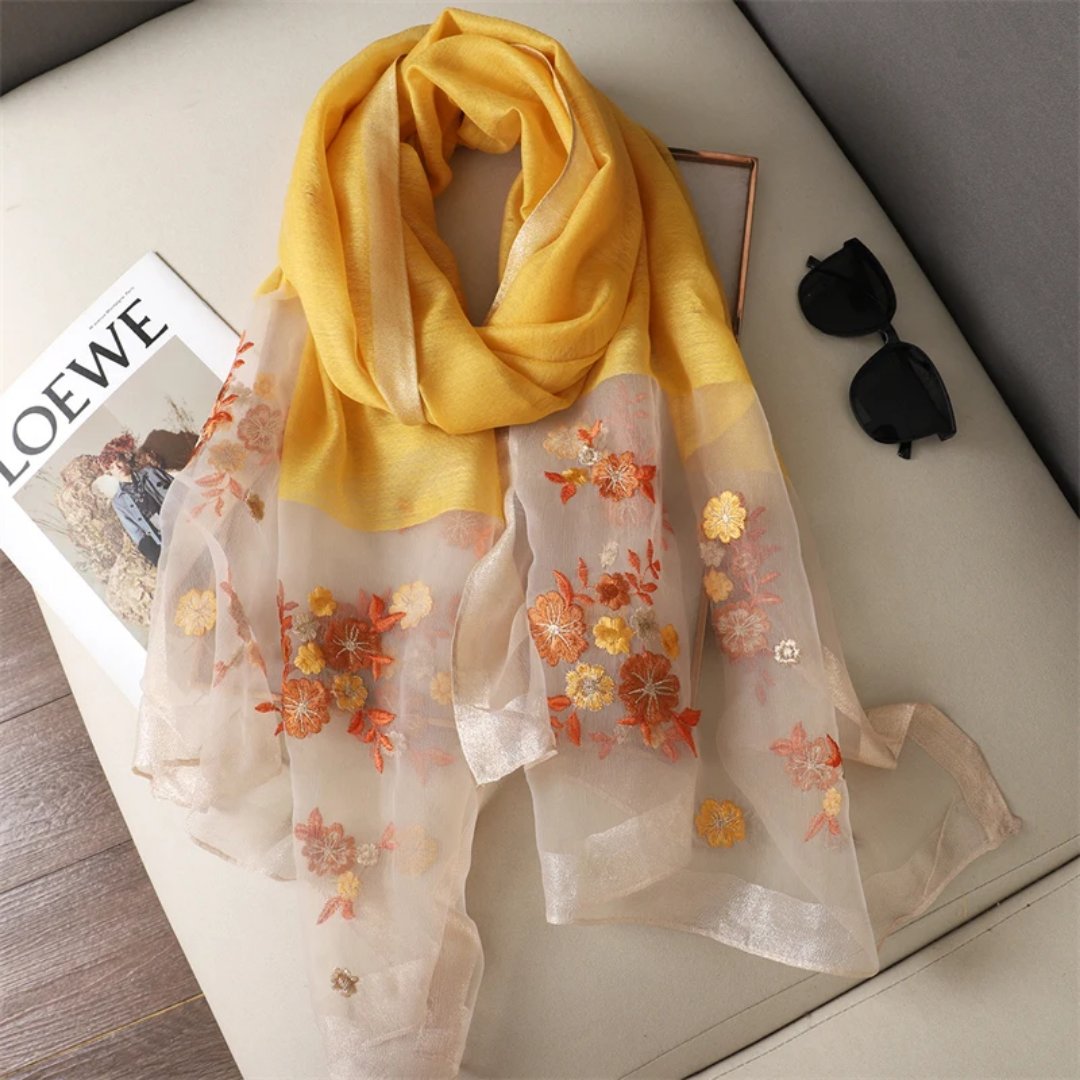 Organza Embroidery Hijab IIII - Mustard
