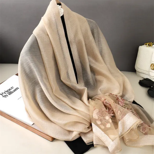 Organza Embroidery Hijab IV - Beige