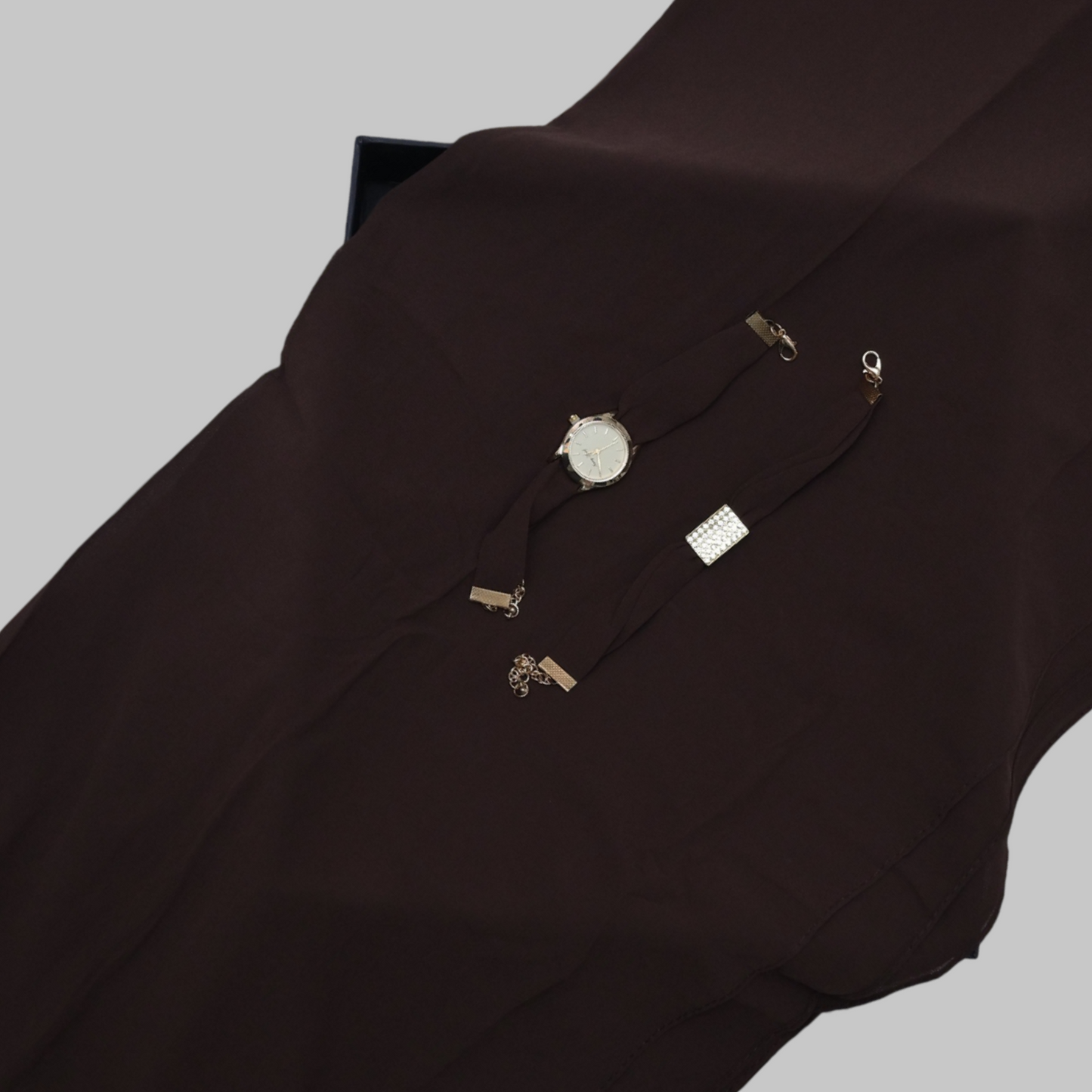 Chocolate Brown Georgette Hijab + Watch + Bracelet + Gift Sett