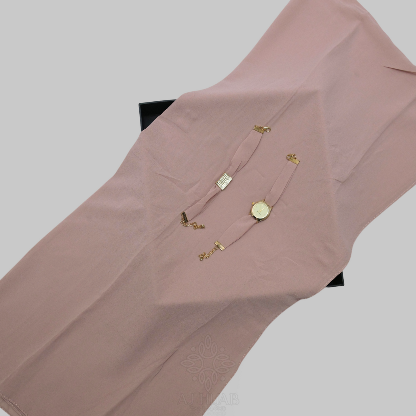 Dusty Rose Georgette Hijab + Watch + Bracelet + Gift Sett