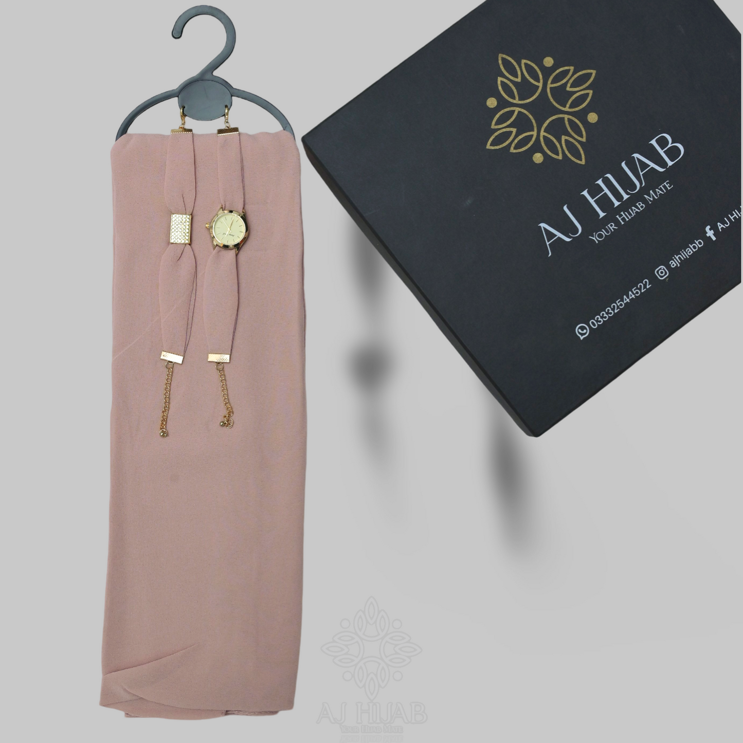 Dusty Rose Georgette Hijab + Watch + Bracelet + Gift Sett
