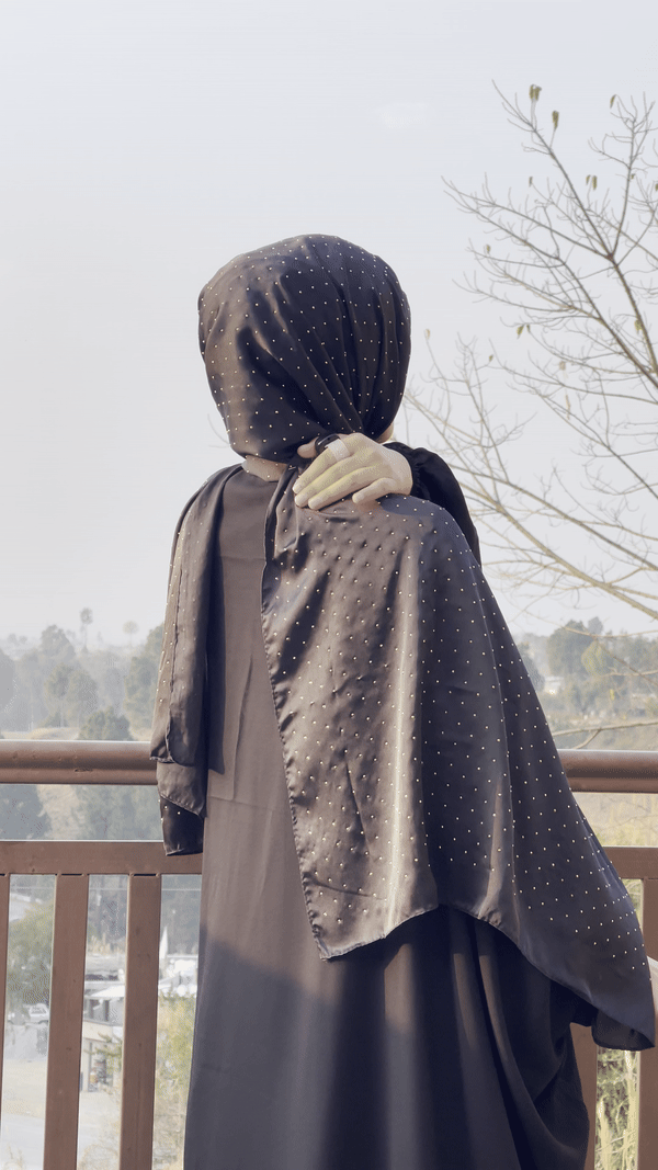 Black - Dapple Dot Gold Silk Hijab