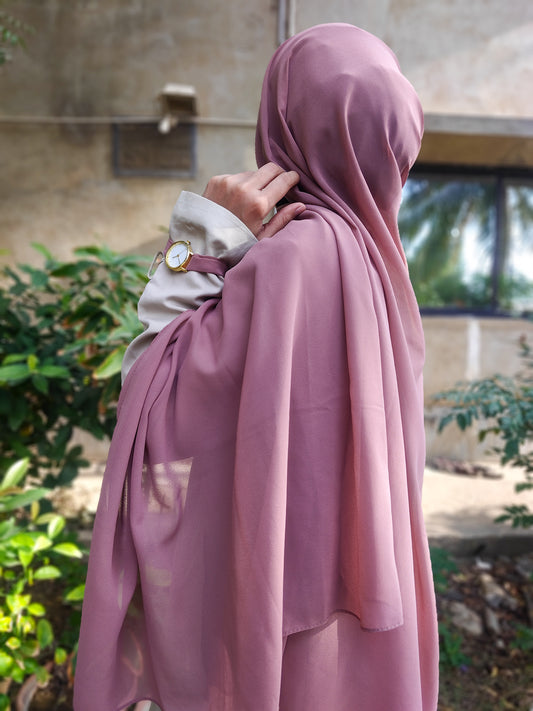 Mauve Georgette Hijab + Watch + Bracelet + Gift Sett