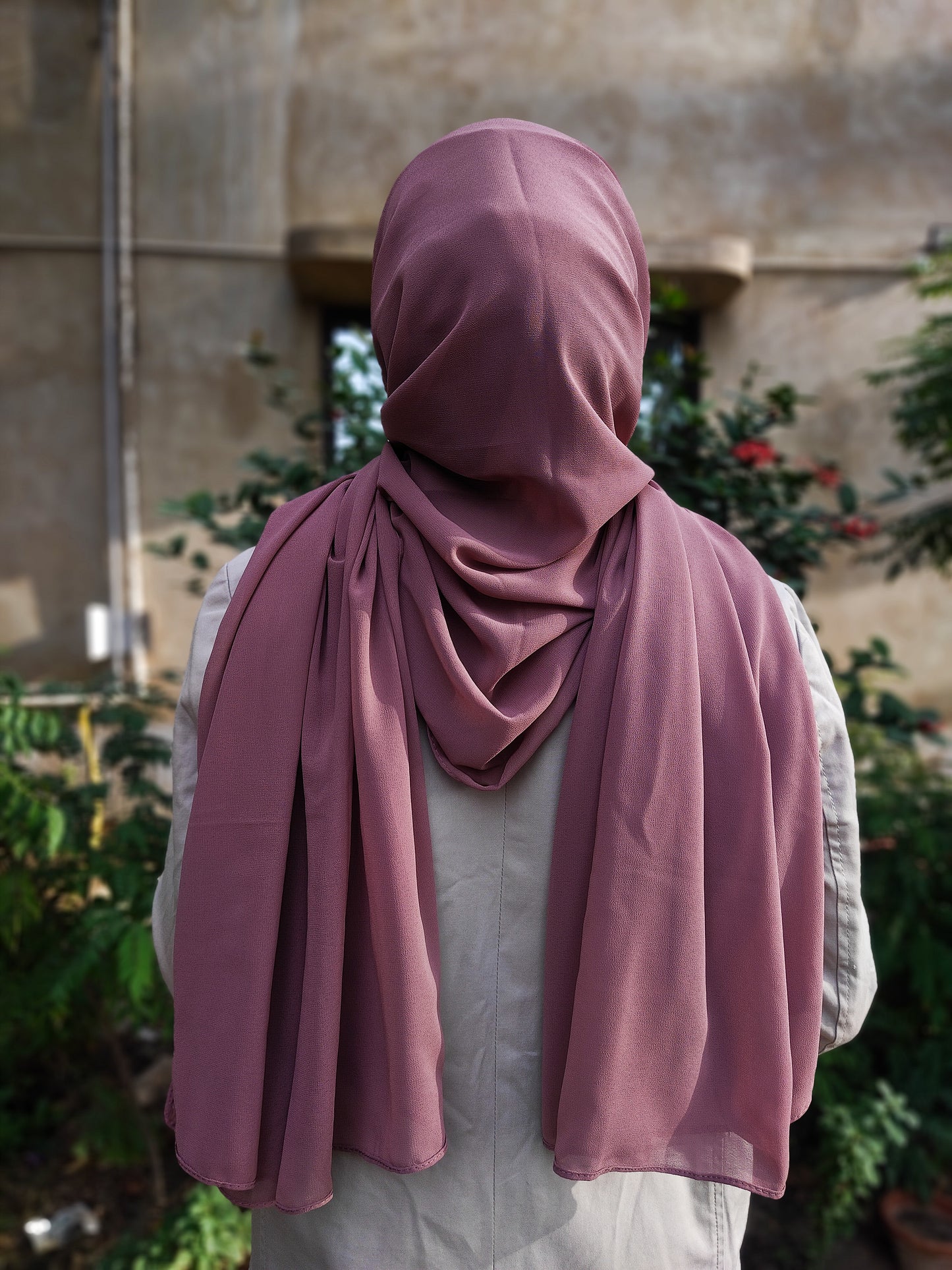 Mauve Georgette Hijab + Watch + Bracelet + Gift Sett