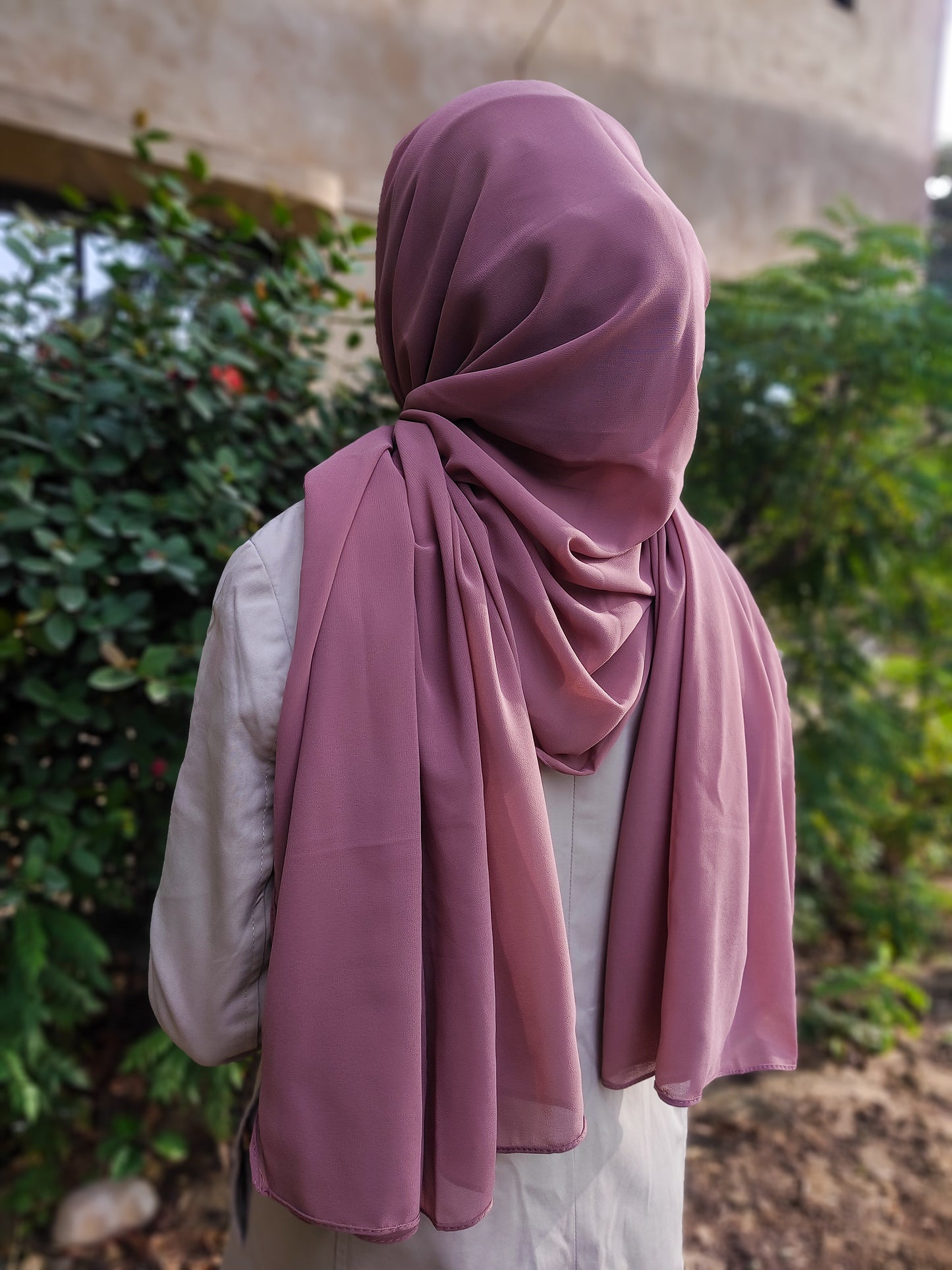 Mauve Georgette Hijab + Watch + Bracelet + Gift Sett