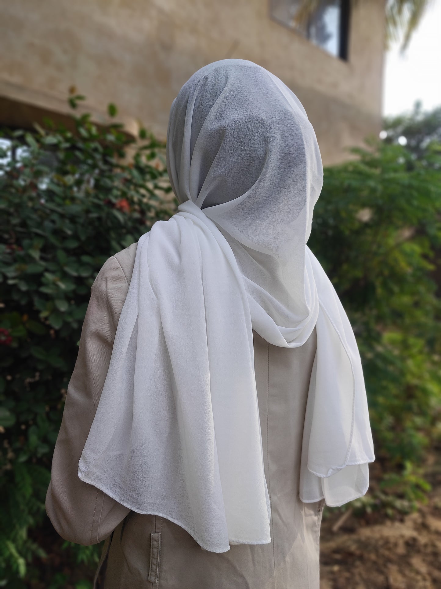 Off White Georgette Hijab + Watch + Bracelet + Gift Sett