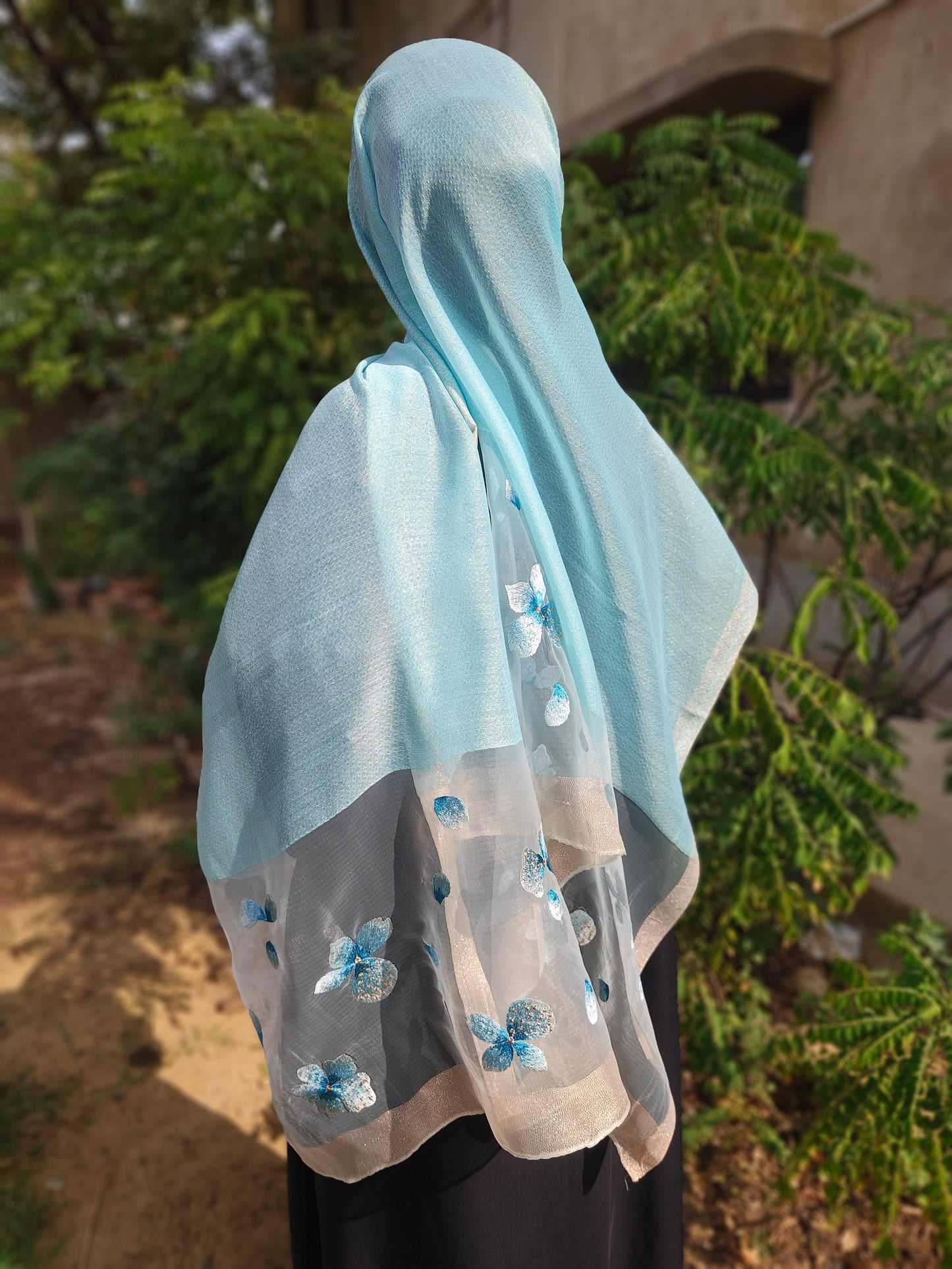 Organza Embroidery Hijab III - Malachite Green