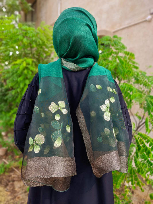 Organza Embroidery Hijab III - Bottle Green