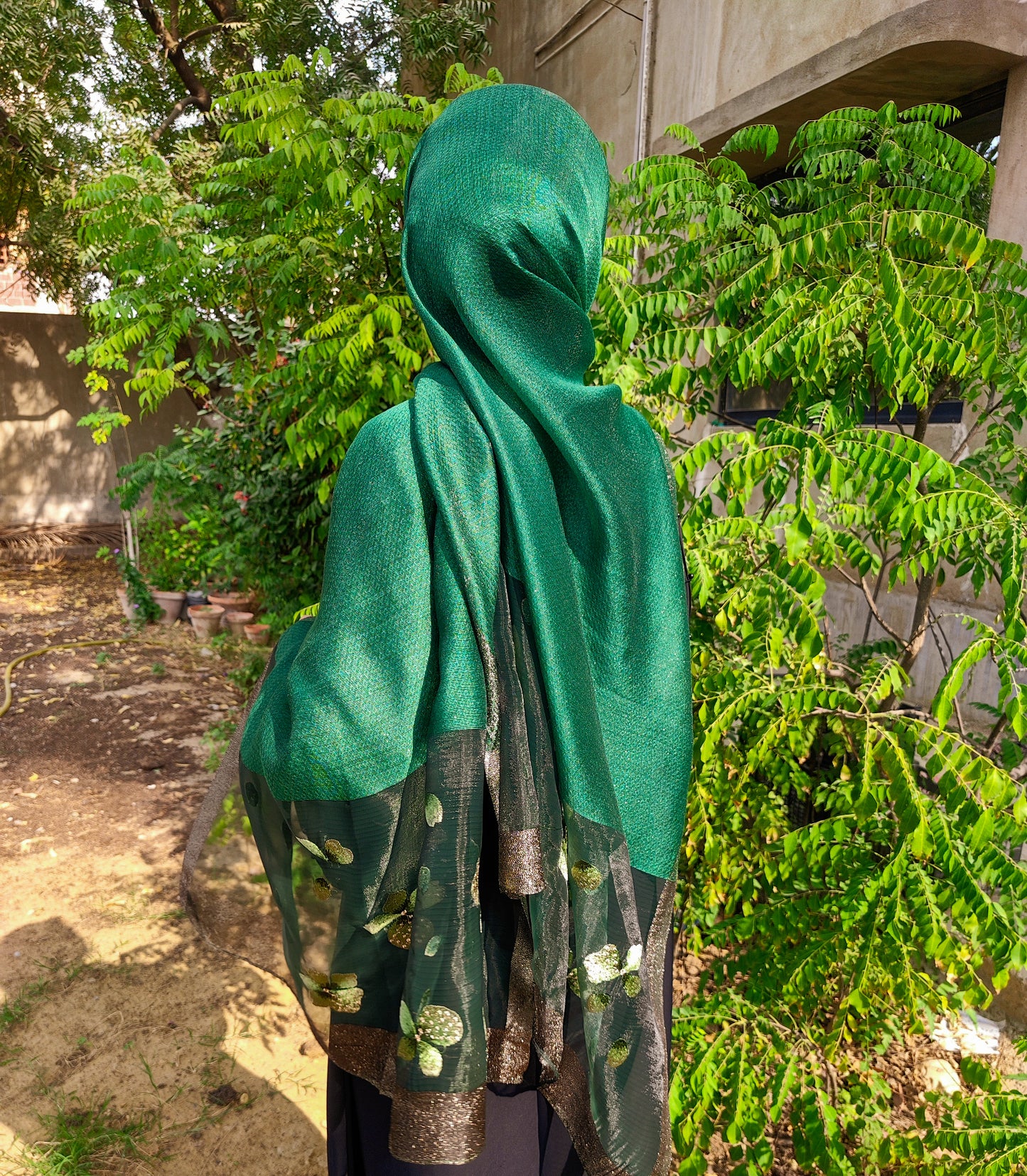 Organza Embroidery Hijab III - Bottle Green