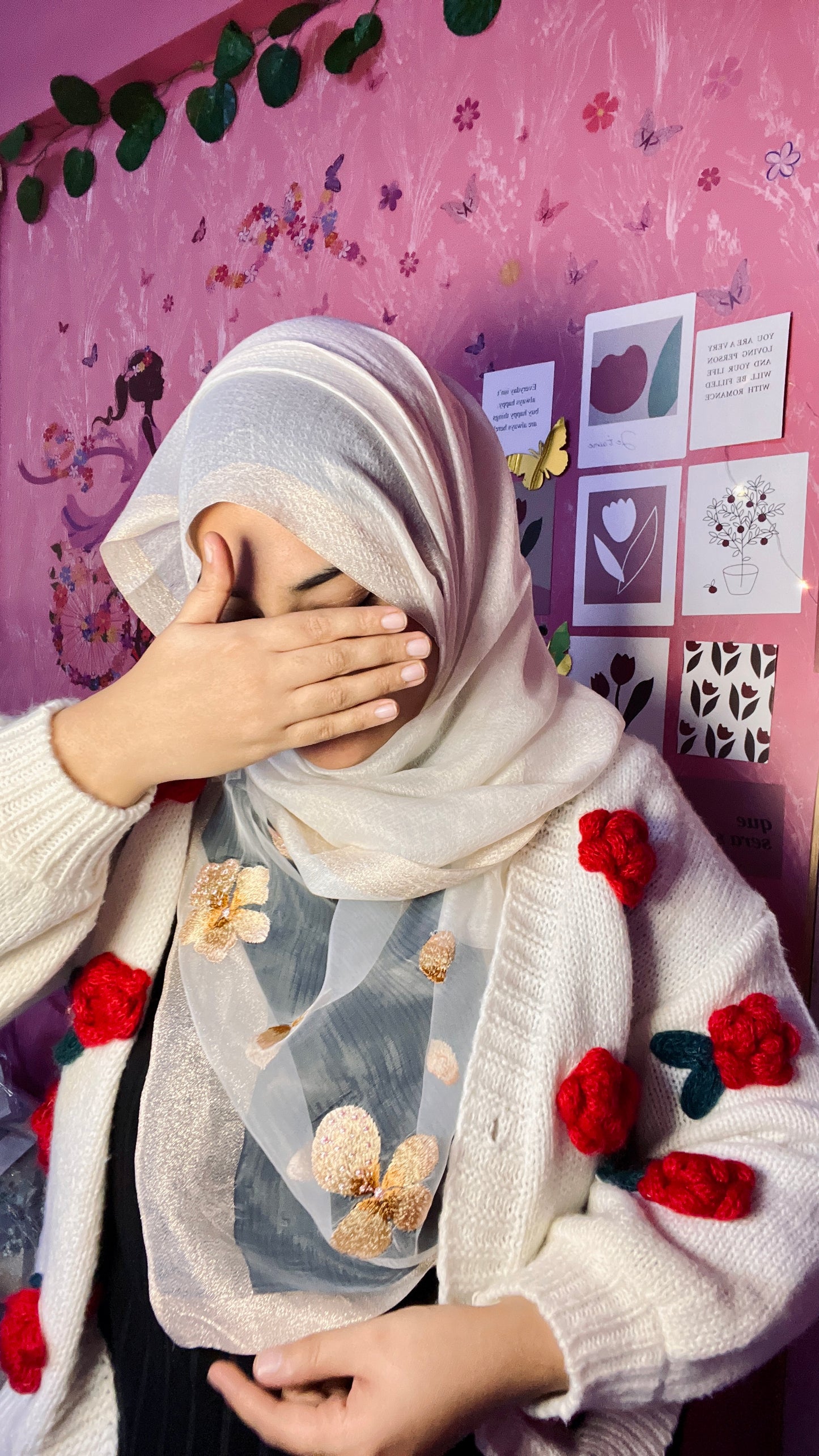 Organza Embroidery Hijab IV - Cream