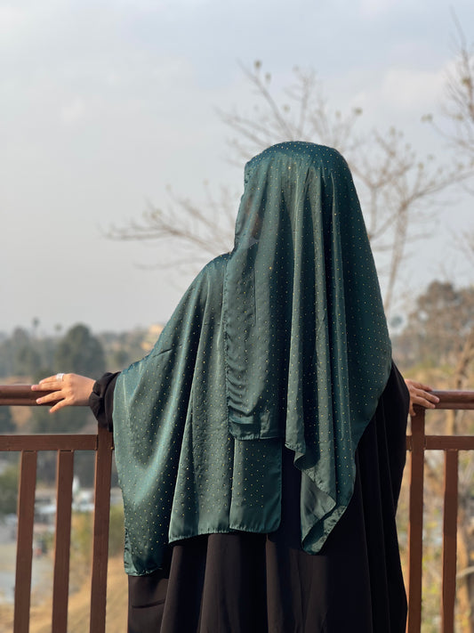 Bottle Green - Dapple Dot Gold Silk Hijab