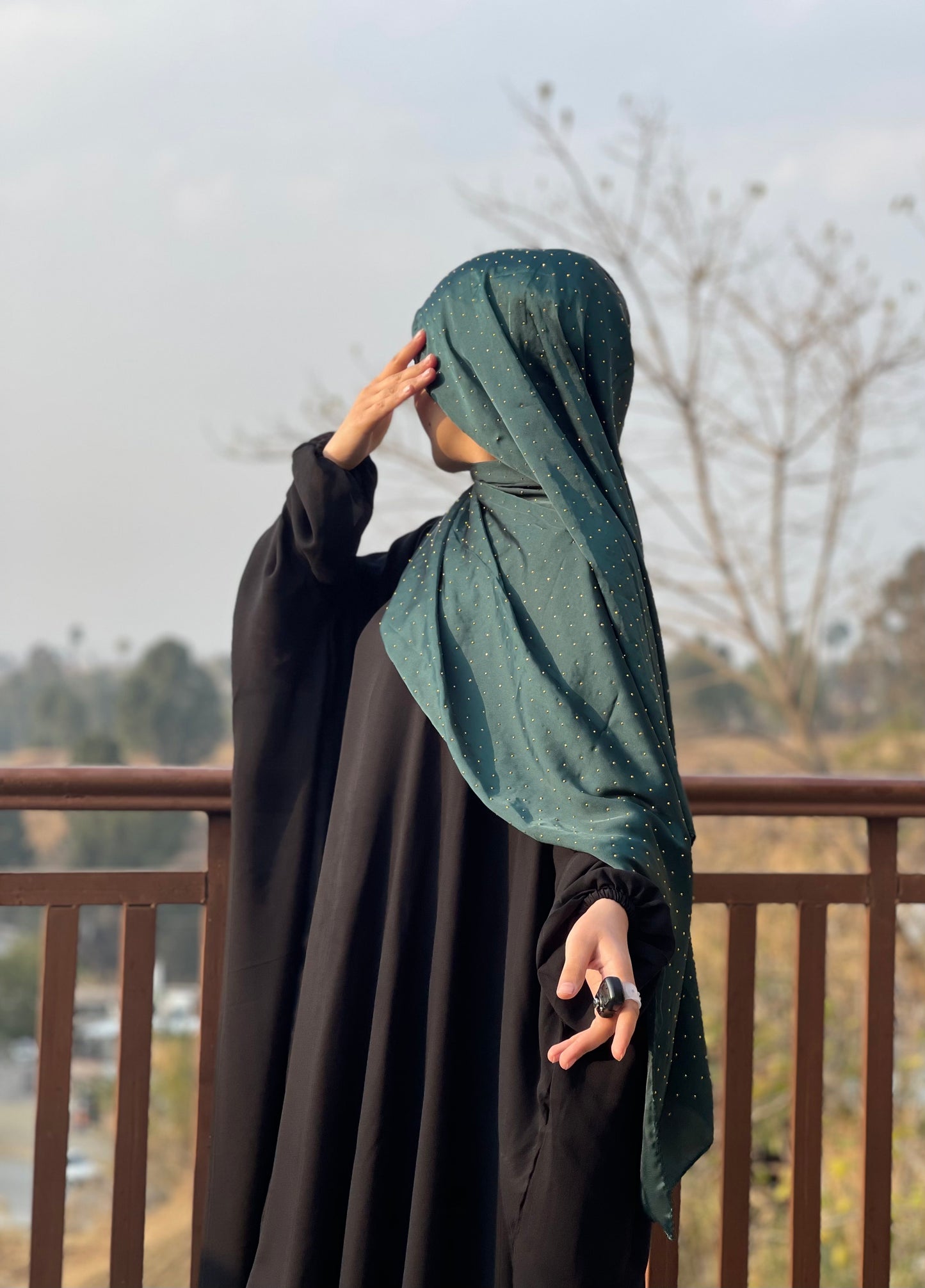 Bottle Green - Dapple Dot Gold Silk Hijab