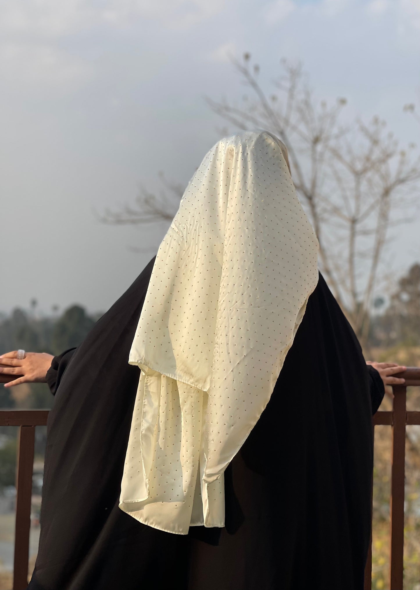 Cream - Dapple Dot Gold Silk Hijab