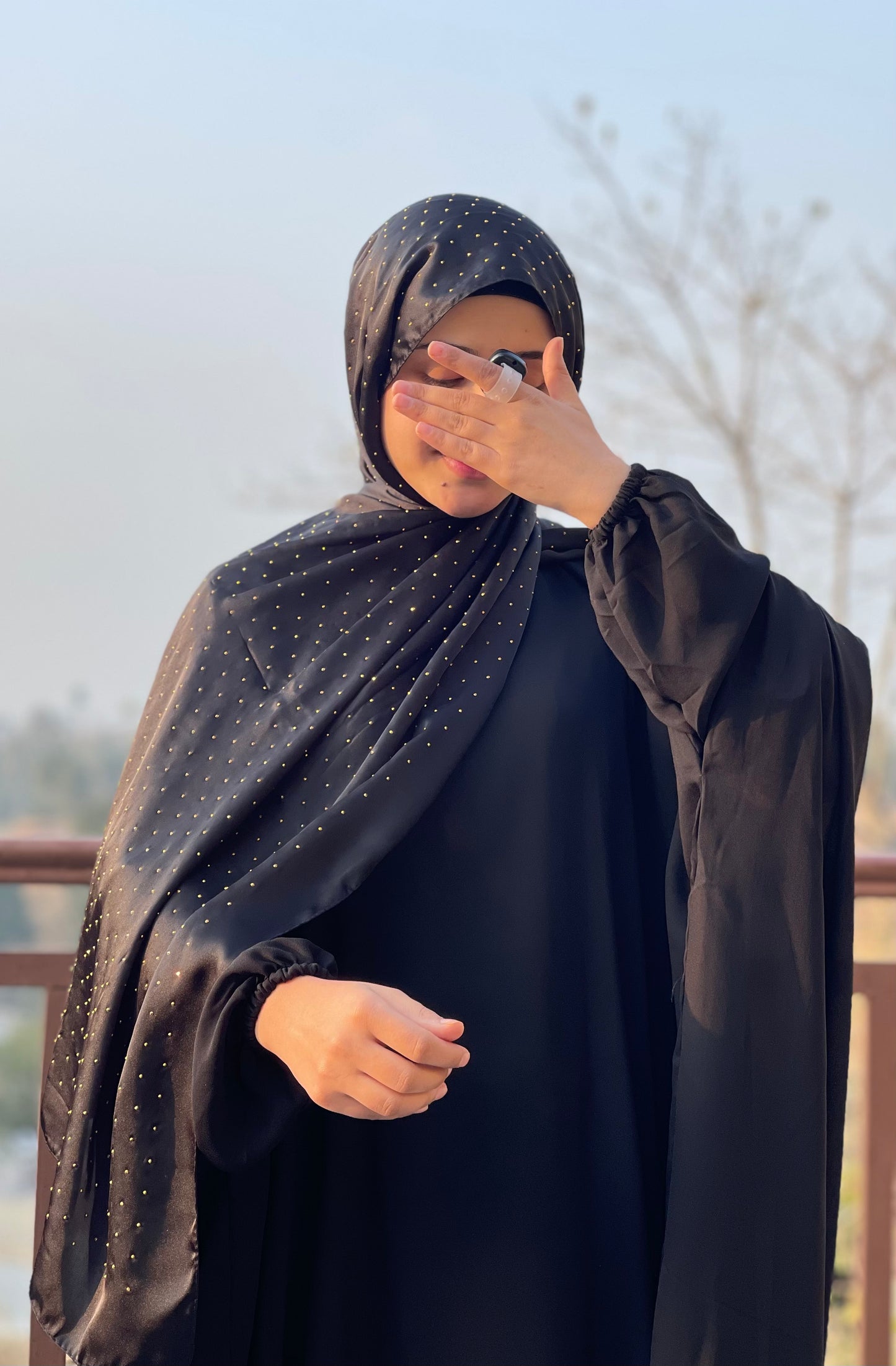 Black - Dapple Dot Gold Silk Hijab