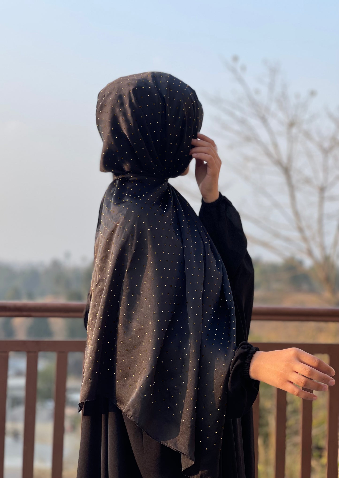 Black - Dapple Dot Gold Silk Hijab