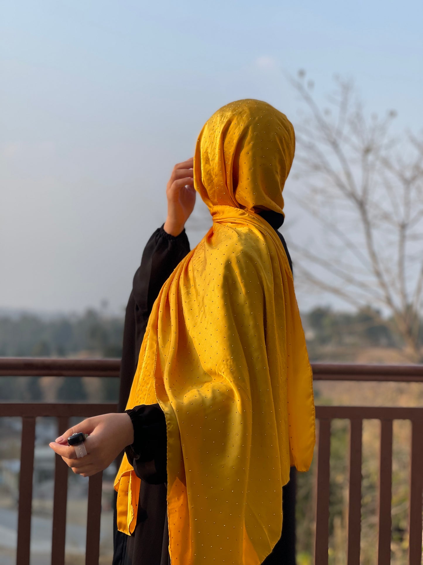 Mustard - Dapple Dot Gold Silk Hijab
