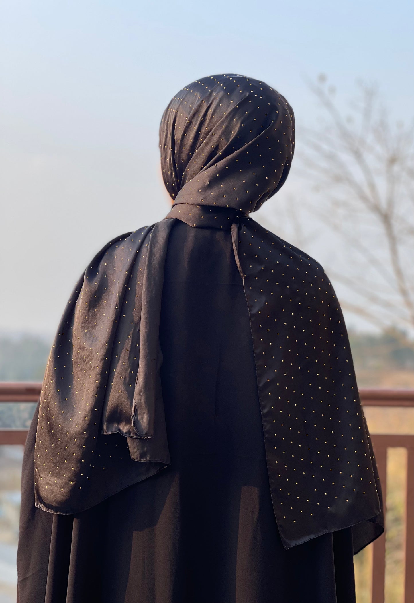 Black - Dapple Dot Gold Silk Hijab