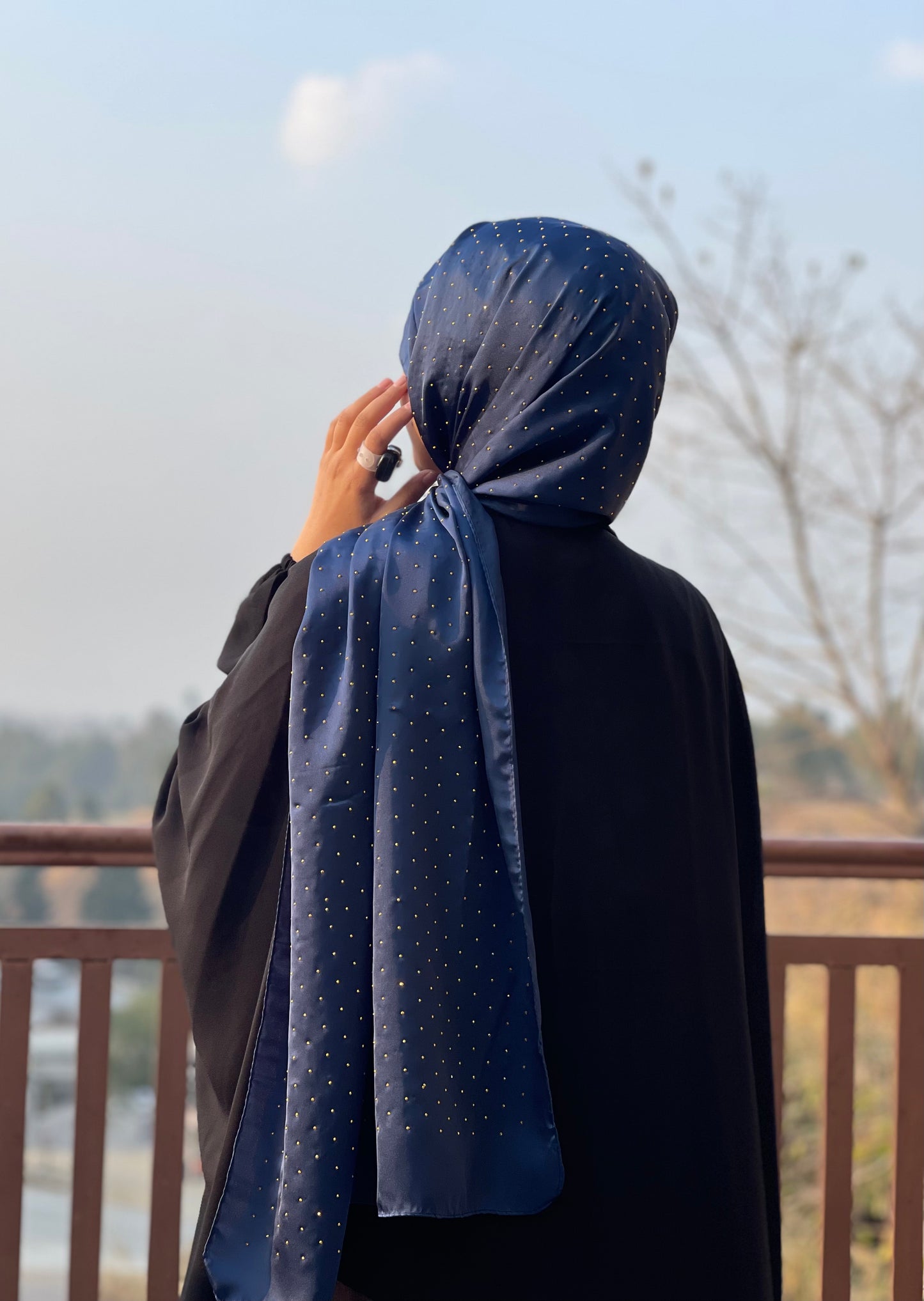 Navy - Dapple Dot Gold Silk Hijab