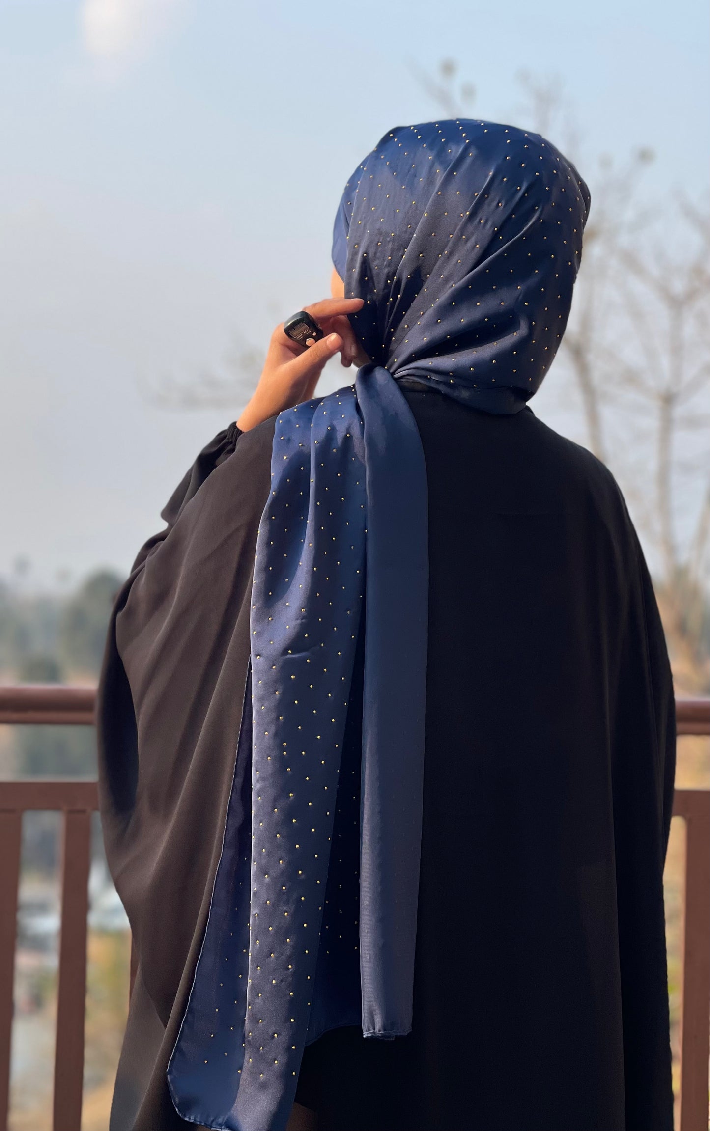 Navy - Dapple Dot Gold Silk Hijab