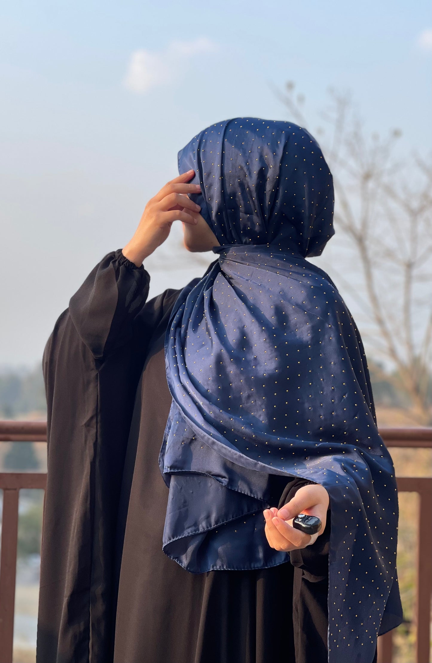 Navy - Dapple Dot Gold Silk Hijab