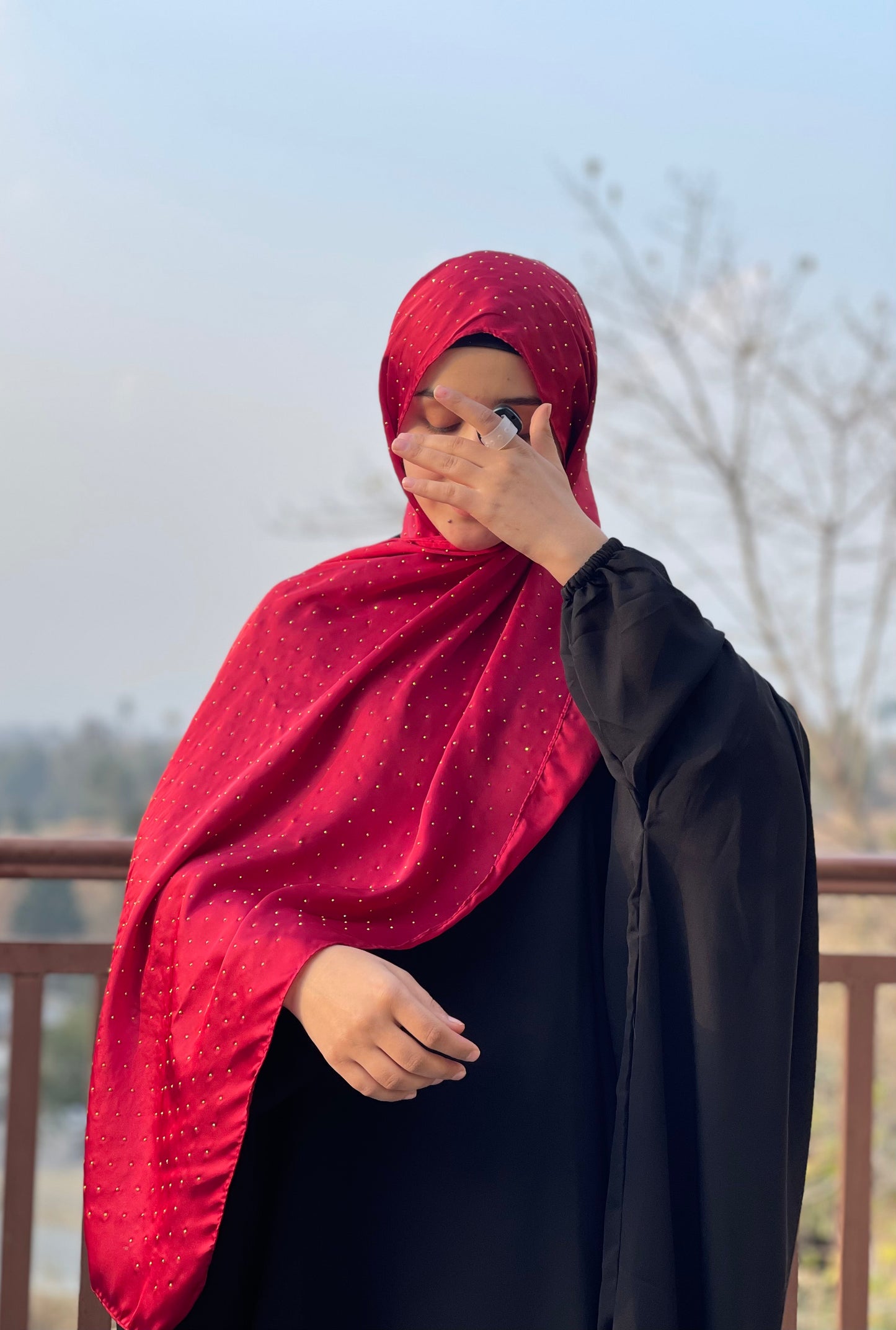 Maroon - Dapple Dot Gold Silk Hijab