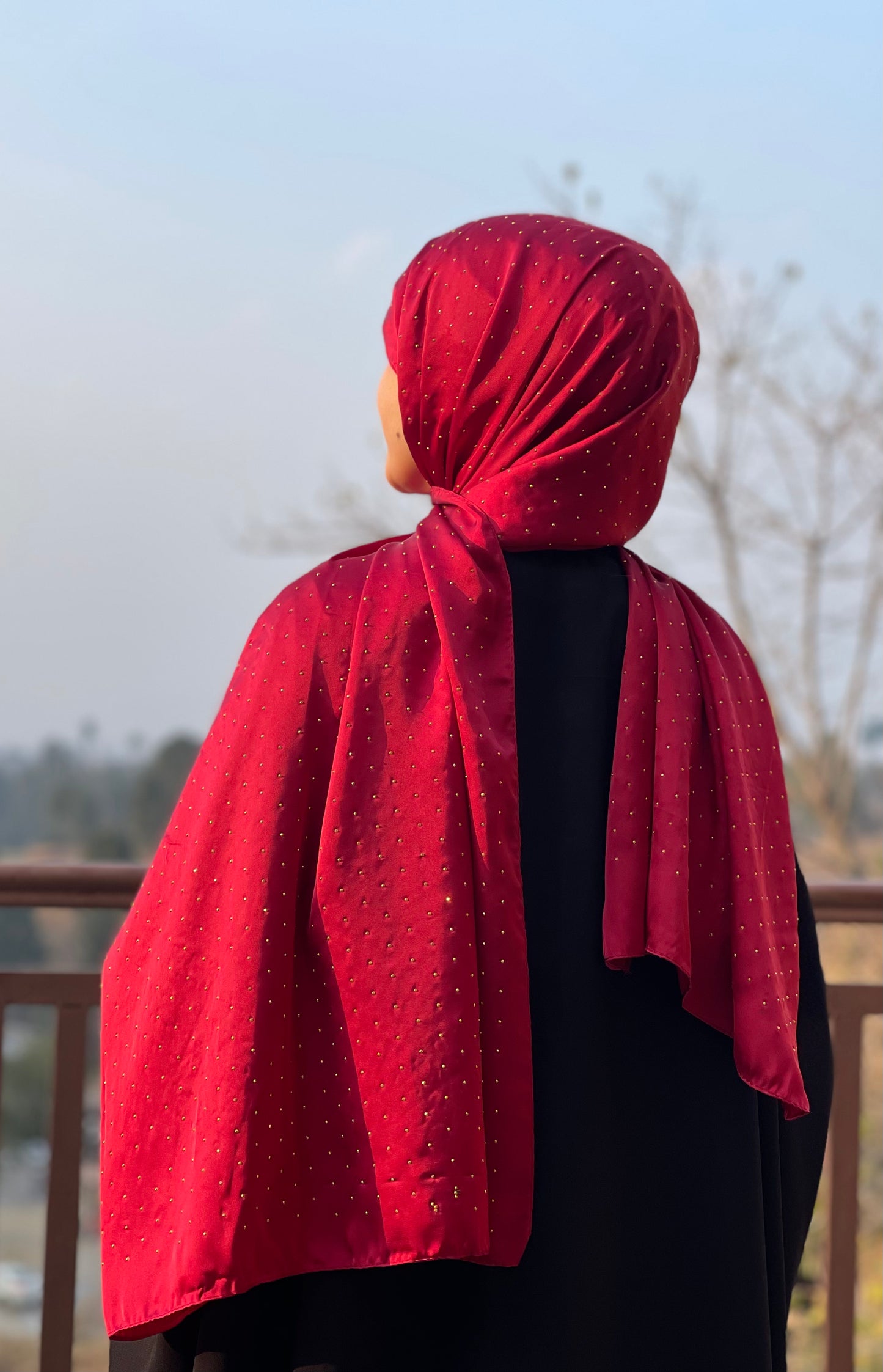 Maroon - Dapple Dot Gold Silk Hijab