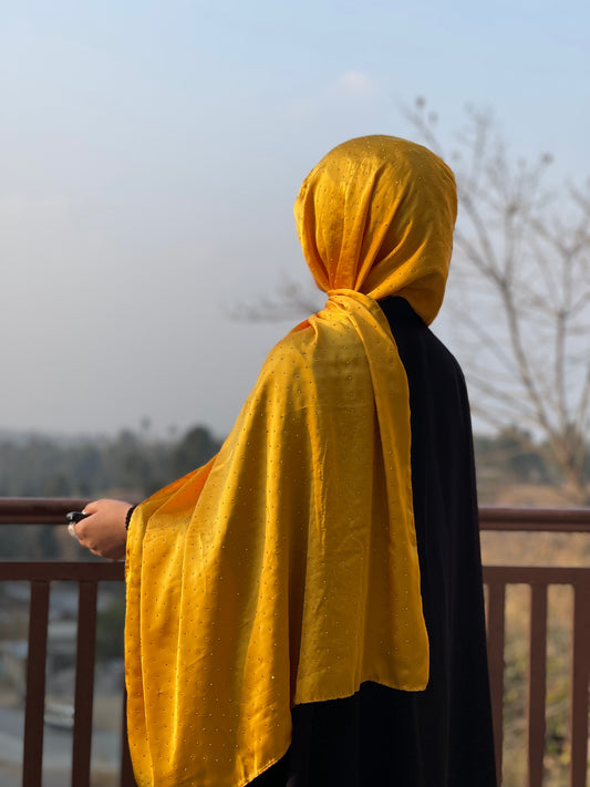 Mustard - Dapple Dot Gold Silk Hijab