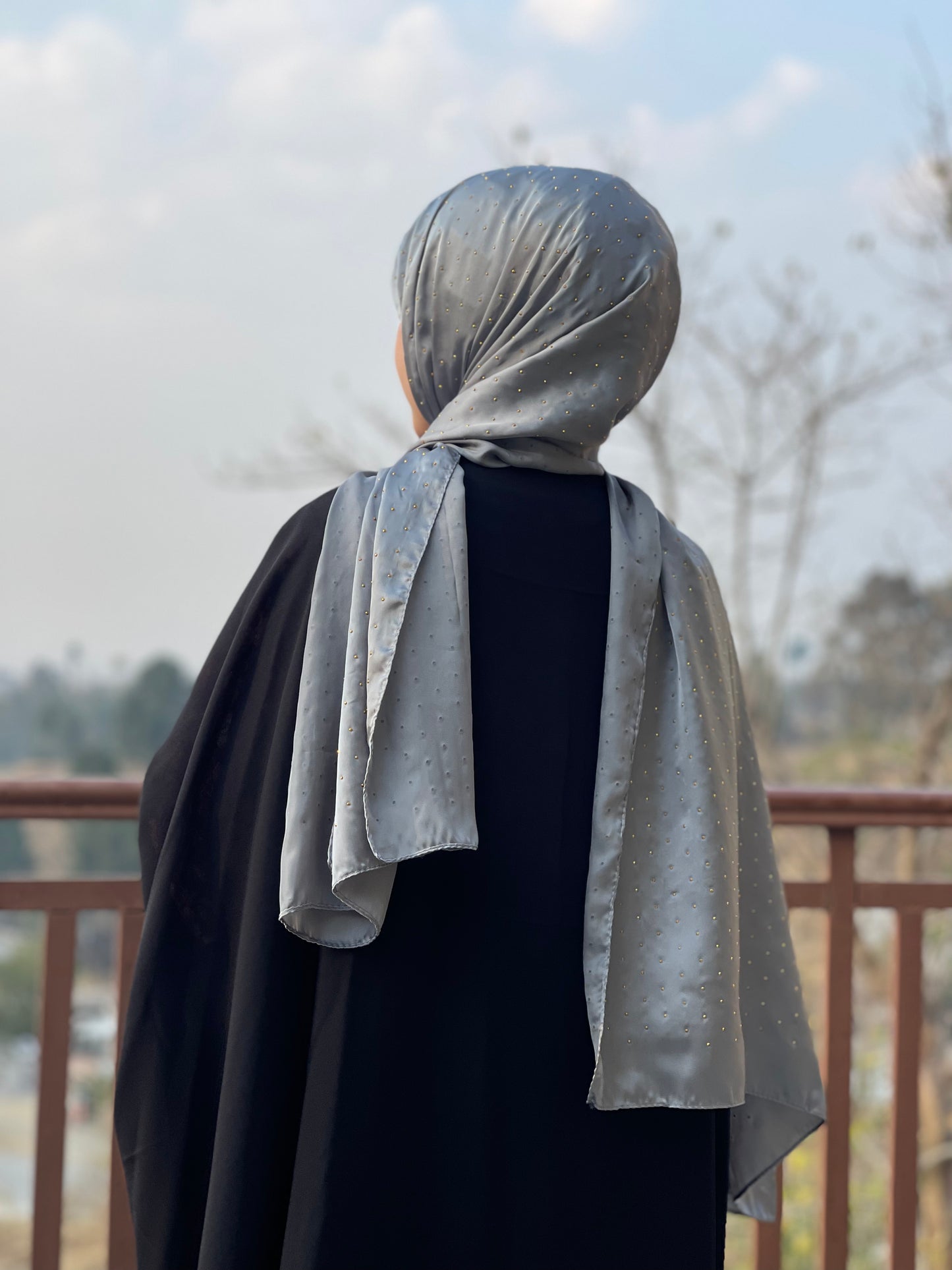 Grey - Dapple Dot Gold Silk Hijab