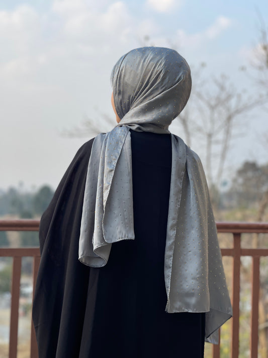 Grey - Dapple Dot Gold Silk Hijab