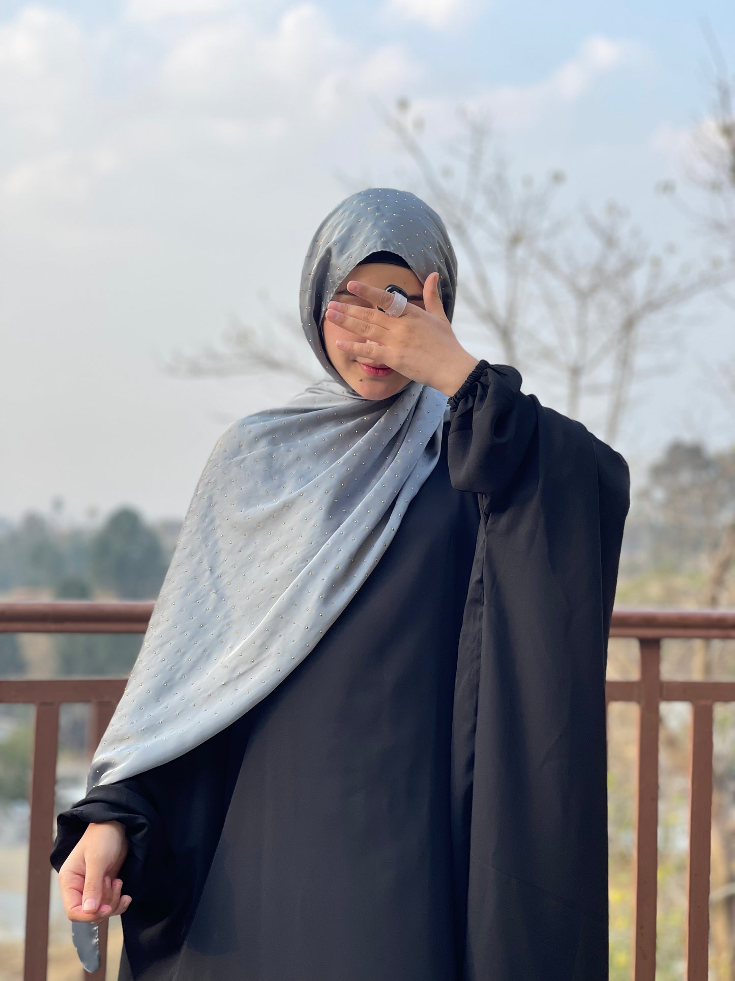 Grey - Dapple Dot Gold Silk Hijab