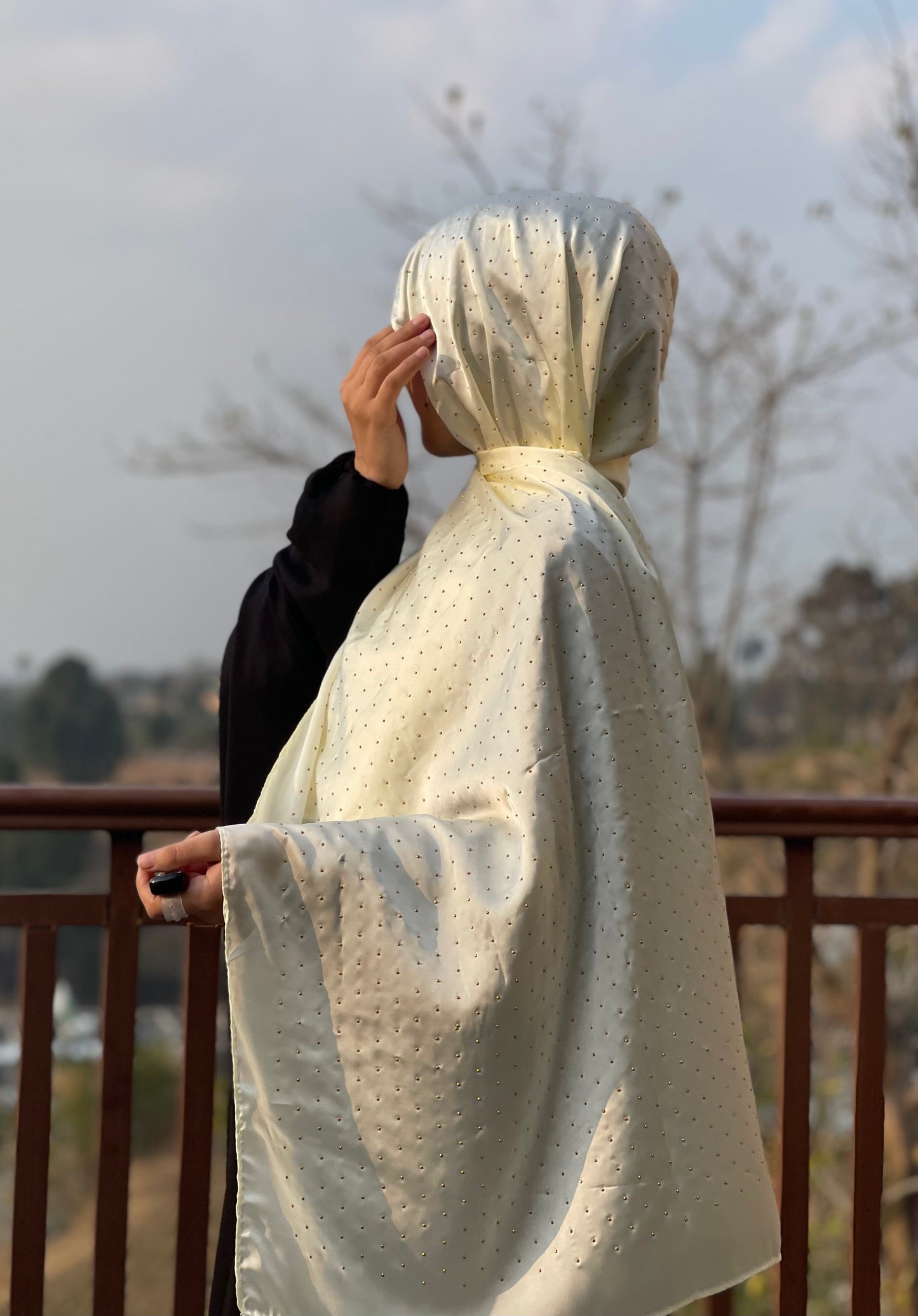 Cream - Dapple Dot Gold Silk Hijab