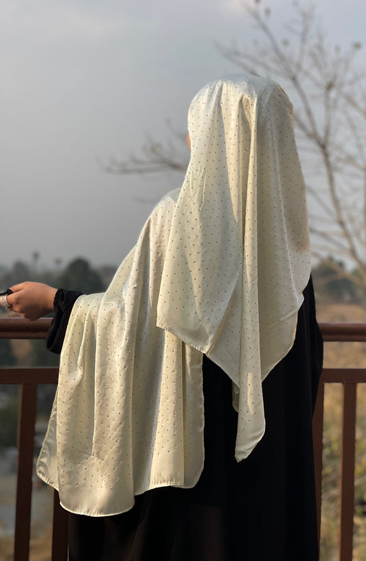Cream - Dapple Dot Gold Silk Hijab