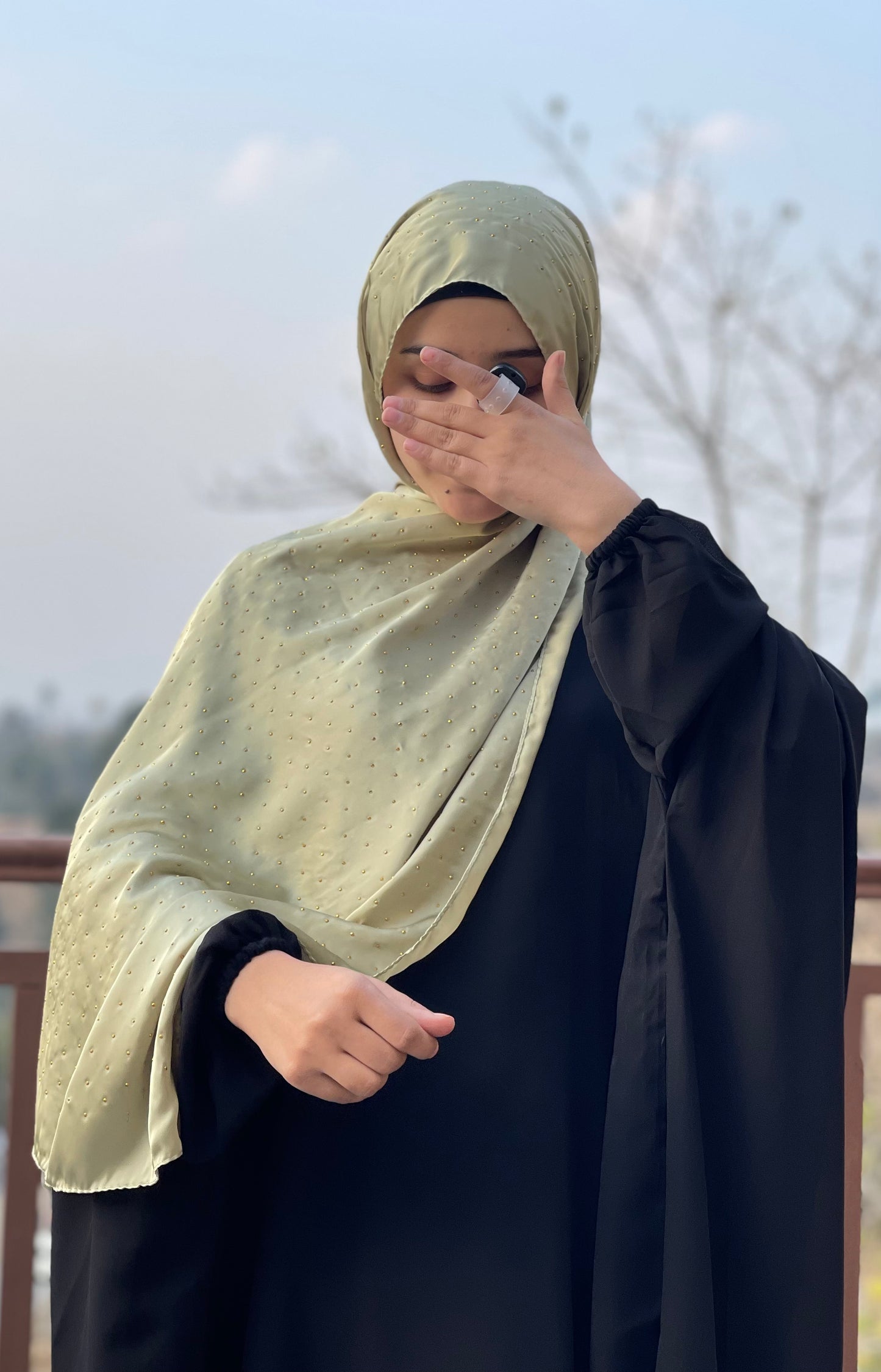 Thai Green - Dapple Dot Gold Silk Hijab