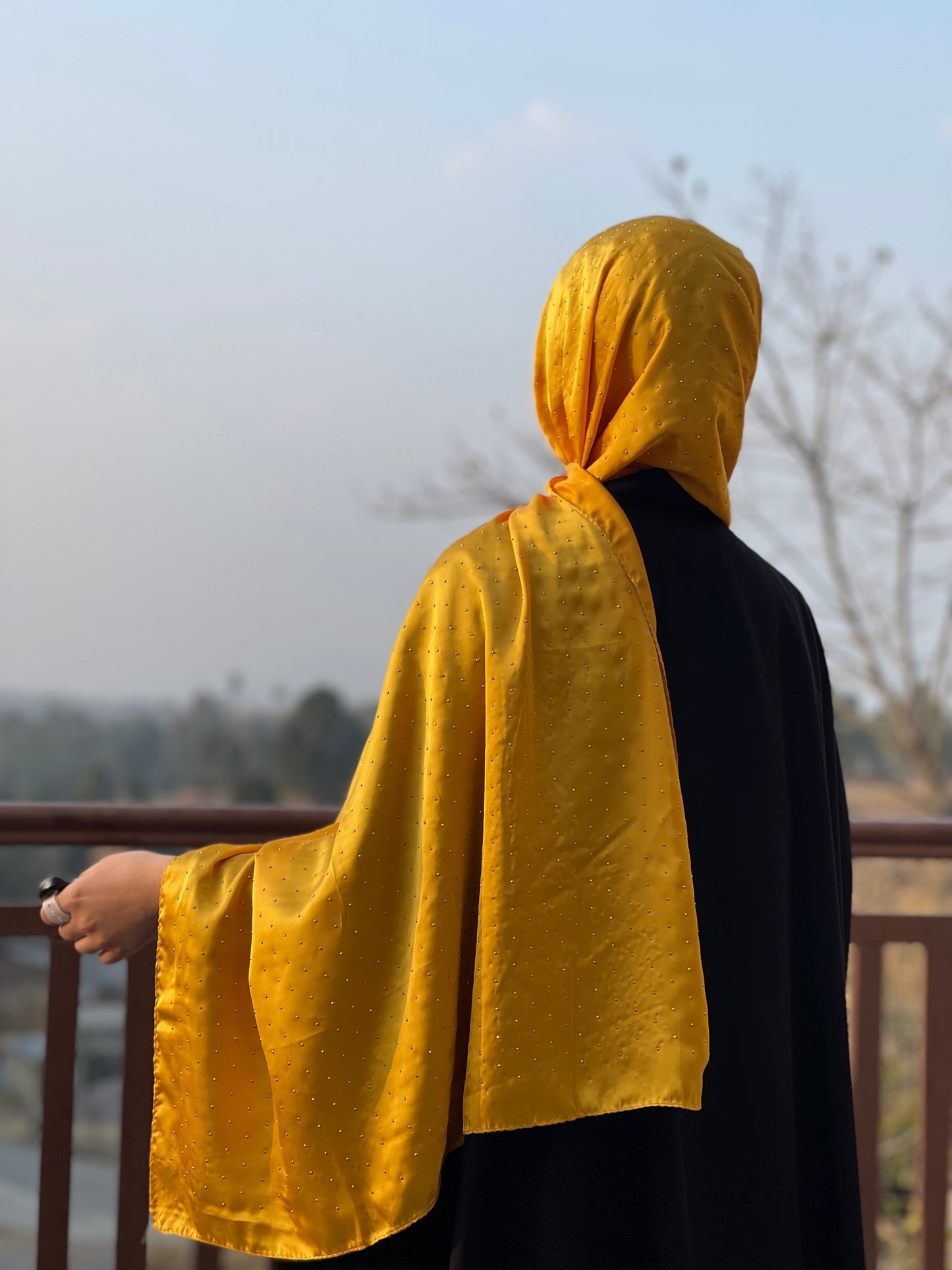 Mustard - Dapple Dot Gold Silk Hijab