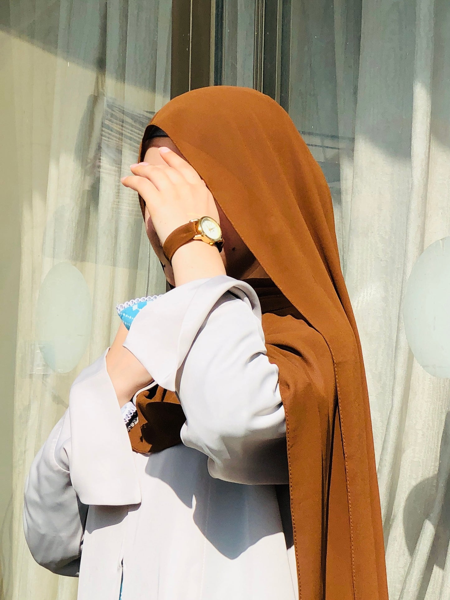 Rust Brown Georgette Hijab + Watch + Bracelet + Gift Sett
