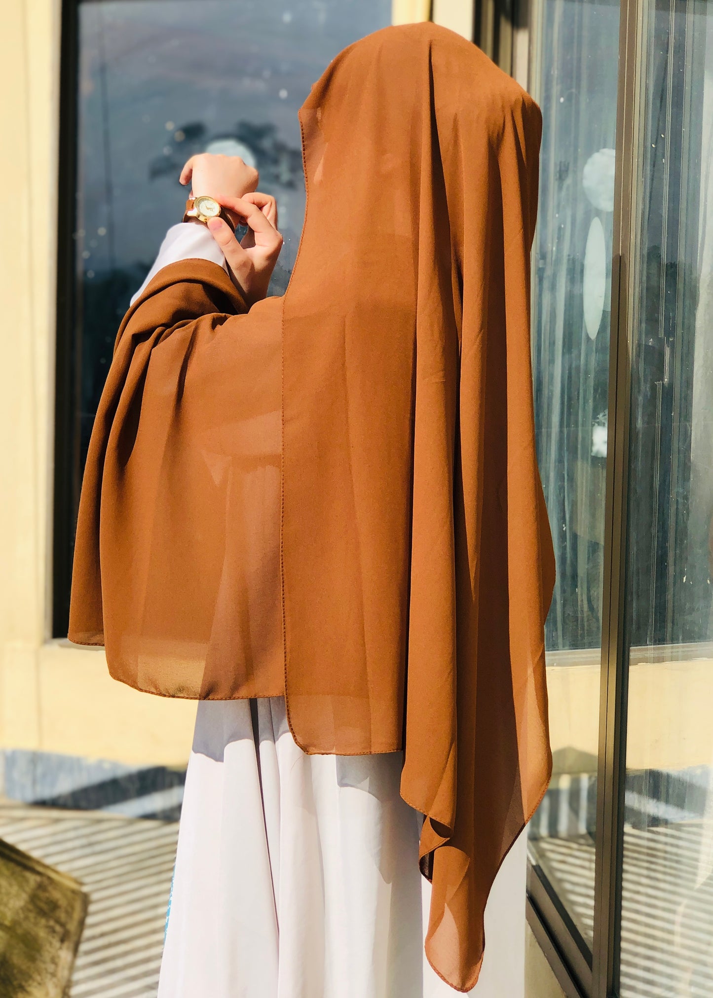 Rust Brown Georgette Hijab + Watch + Bracelet + Gift Sett