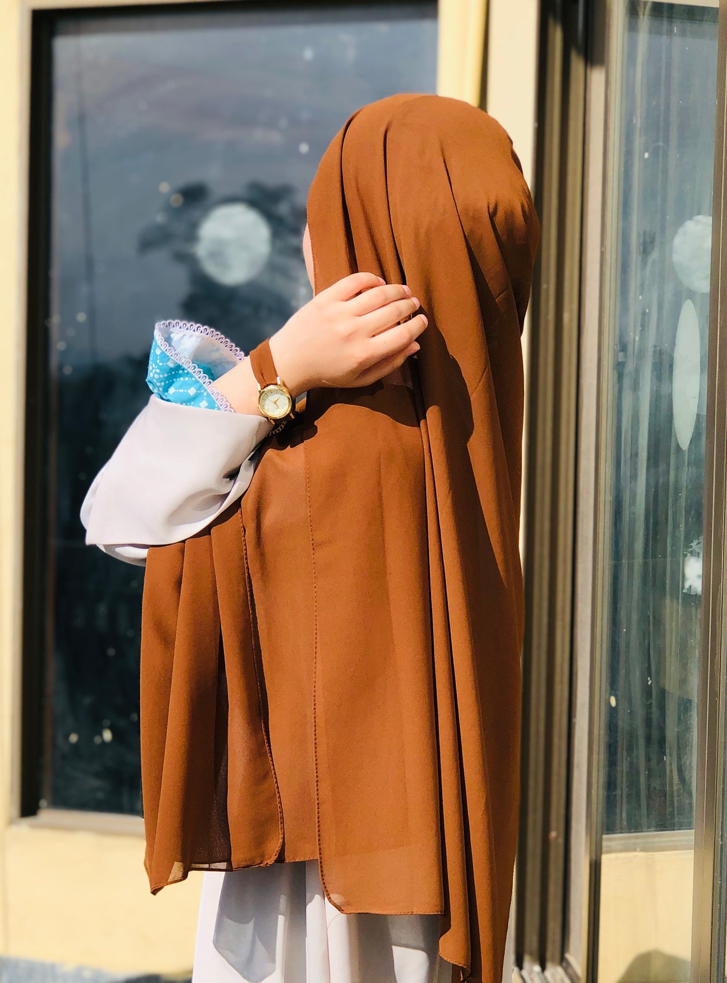 Rust Brown Georgette Hijab + Watch + Bracelet + Gift Sett