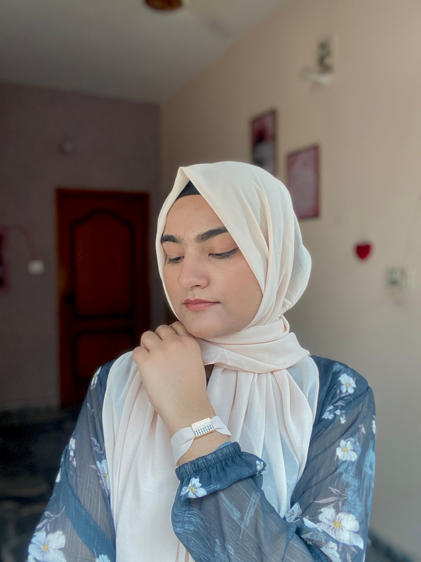 Caramel Georgette Hijab + Watch + Bracelet + Gift Sett