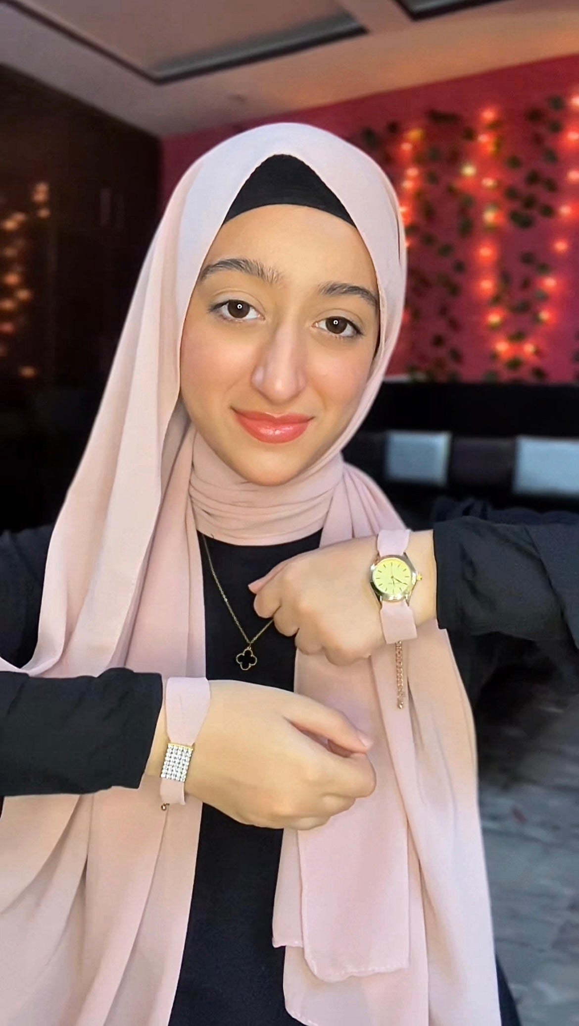 Dusty Rose Georgette Hijab + Watch + Bracelet + Gift Sett