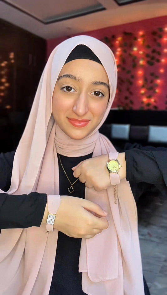 Dusty Rose Georgette Hijab + Watch + Bracelet + Gift Sett